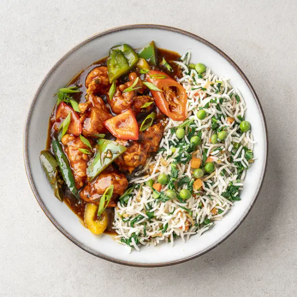 Chilli Chicken With Spinach Fried Rice